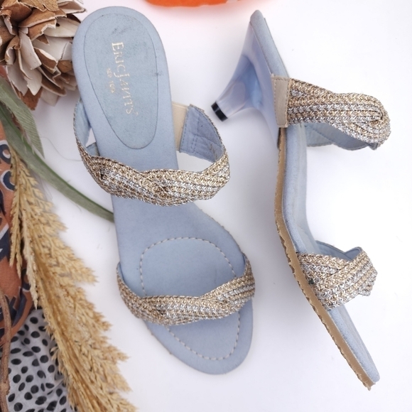 Eric Javits Blue Silver Gold Kitten Heels sz 9m - Picture 6 of 12